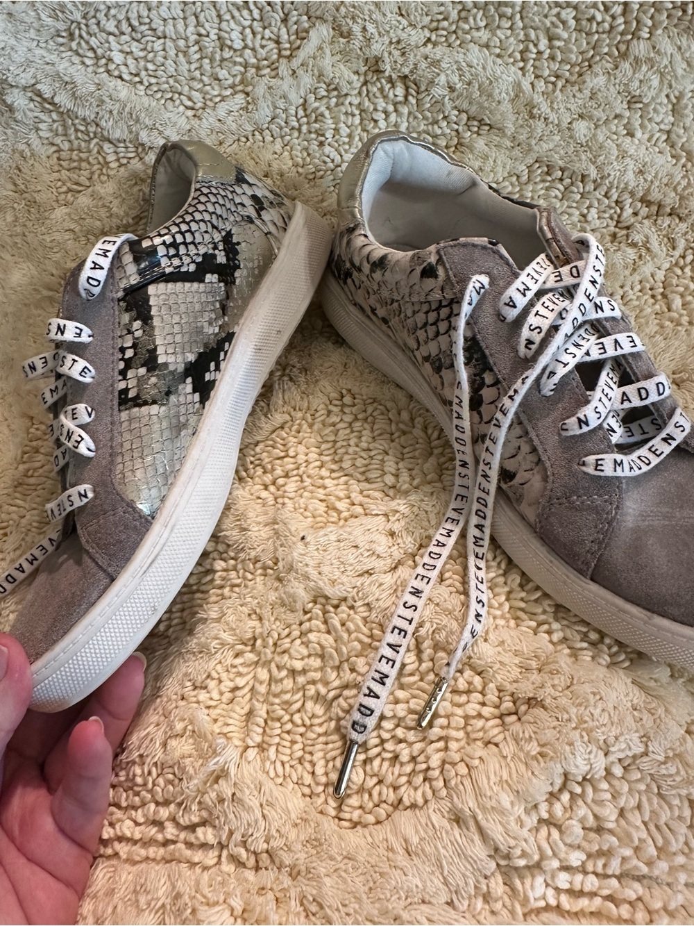 Steve Madden Taupe Suede Sneakers with Snake-Print Panels - Picture 2 of 9